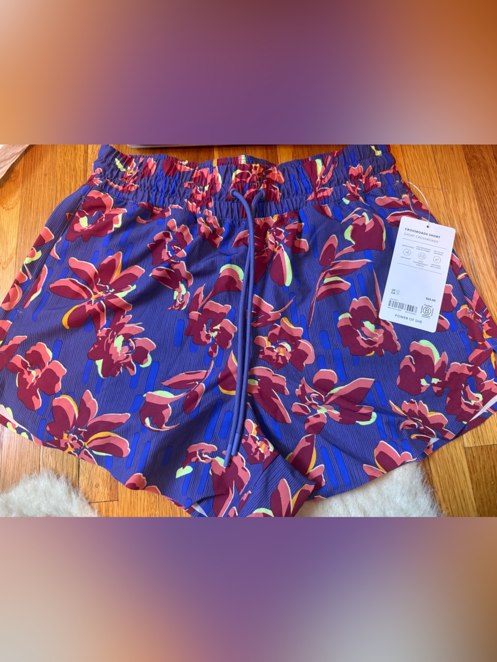 Athleta Crossroads Short NWT Floral Print XS Blue Pink Lined Athletic Shorts